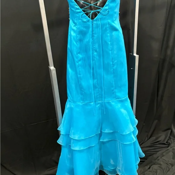 Strapless Turquoise Beaded/Shell Prom Dress - Picture 6 of 7